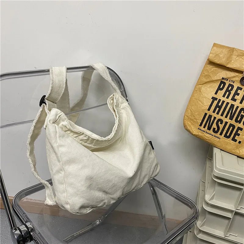 TOP Design Women Canvas Shoulder Bag Hobo Large Casual Crossbody Handbag Retro Distressed Washed Tote Bag - Zeprah