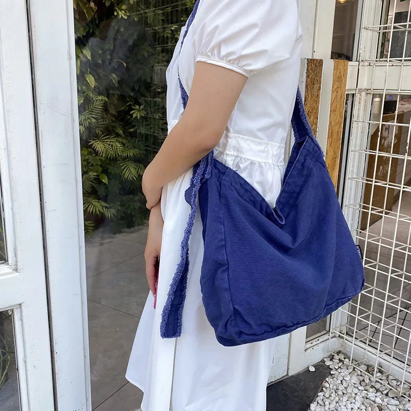 TOP Design Women Canvas Shoulder Bag Hobo Large Casual Crossbody Handbag Retro Distressed Washed Tote Bag - Zeprah