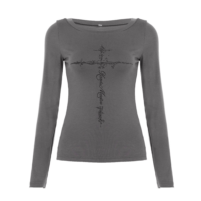 Top with Graphic Print – Off - Shoulder Long Sleeve Style - Zeprah