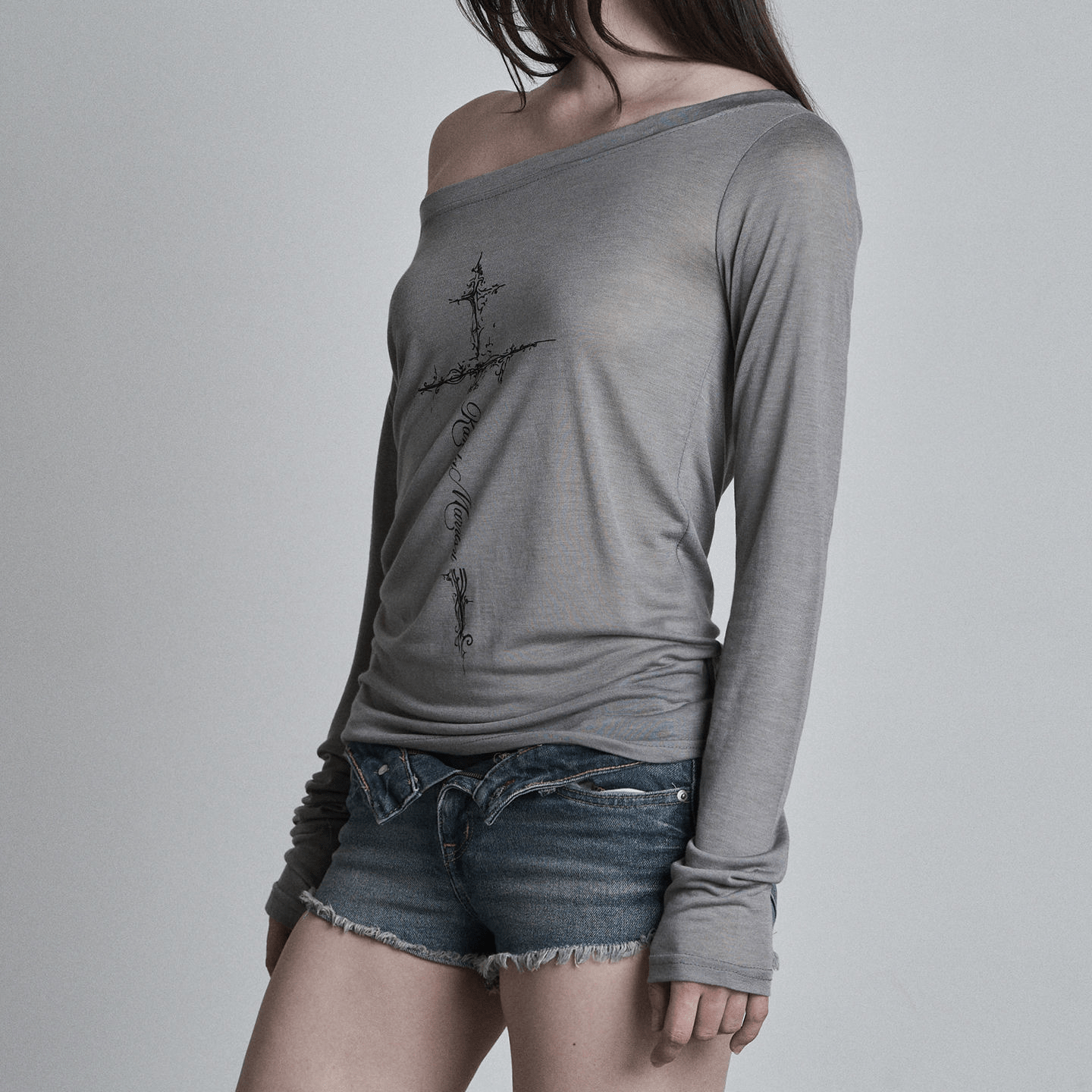 Top with Graphic Print – Off - Shoulder Long Sleeve Style - Zeprah