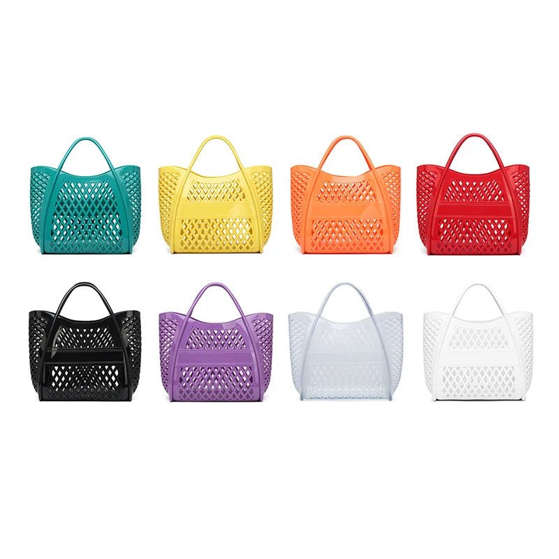 Tote Bag Large Capacity Jelly Bag New Plastic Handheld Rectangle Beach Bath Wash Basket Hollow Cooling Shopping Basket - Zeprah