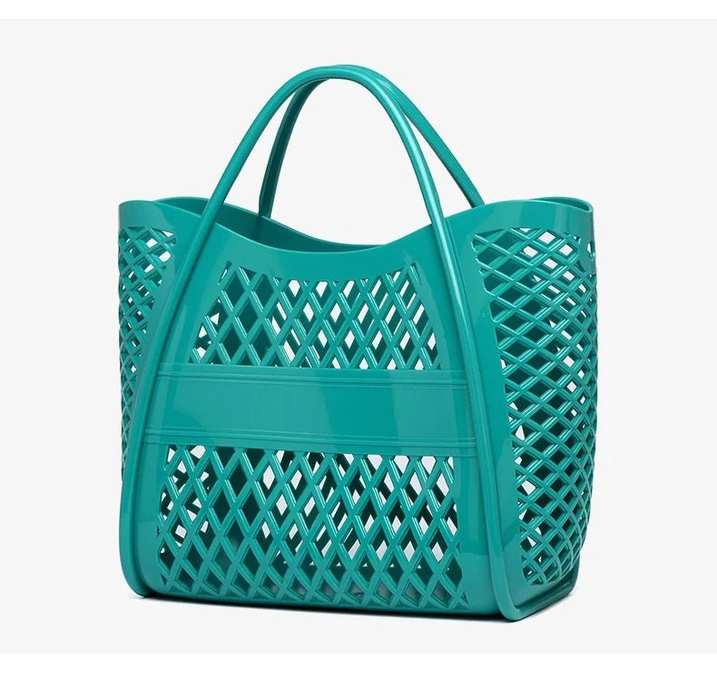 Tote Bag Large Capacity Jelly Bag New Plastic Handheld Rectangle Beach Bath Wash Basket Hollow Cooling Shopping Basket - Zeprah