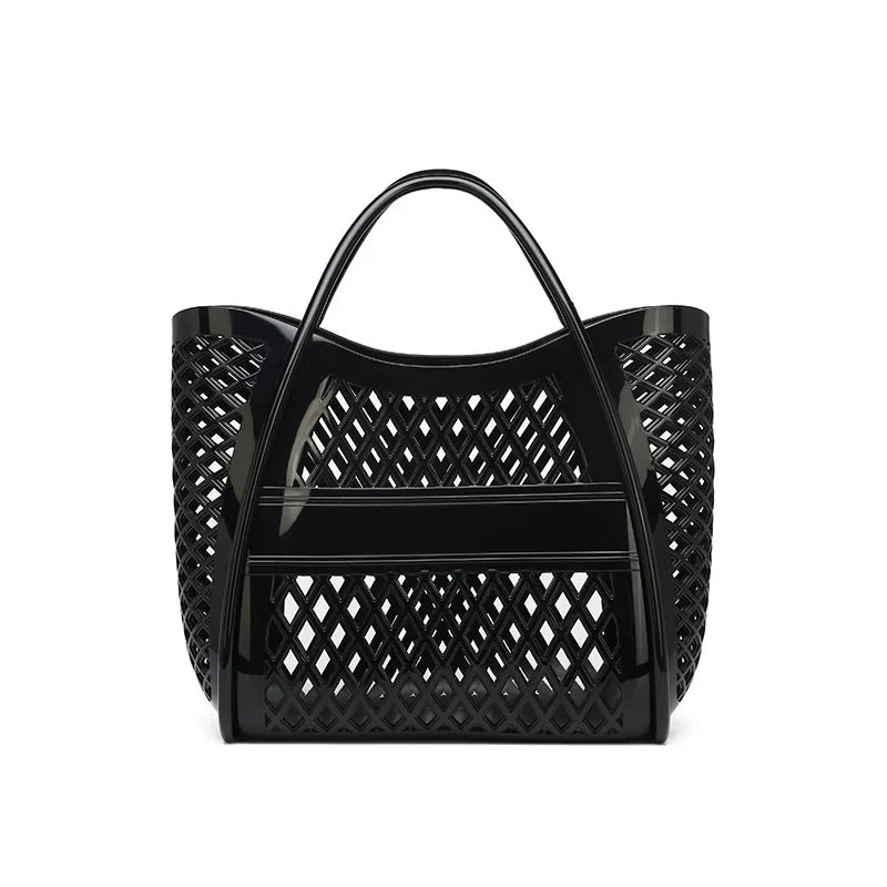 Tote Bag Large Capacity Jelly Bag New Plastic Handheld Rectangle Beach Bath Wash Basket Hollow Cooling Shopping Basket - Zeprah
