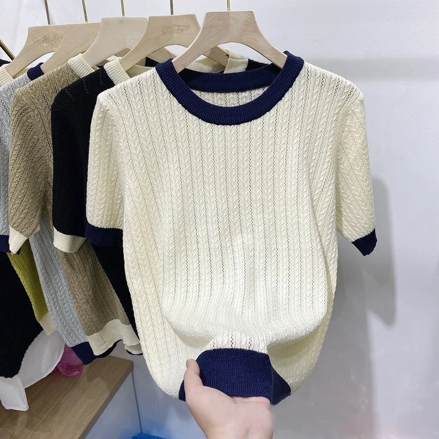 Trendy Tops for Women Comfortable Contrasting Colors Women's T-shirts Simple Short - sleeved T-shirt - Zeprah