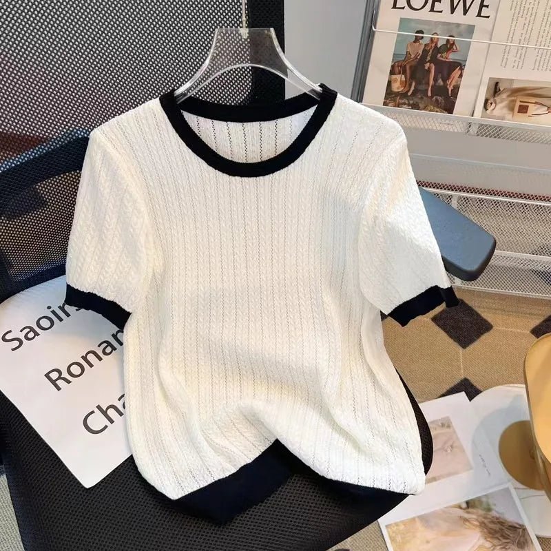 Trendy Tops for Women Comfortable Contrasting Colors Women's T-shirts Simple Short - sleeved T-shirt - Zeprah