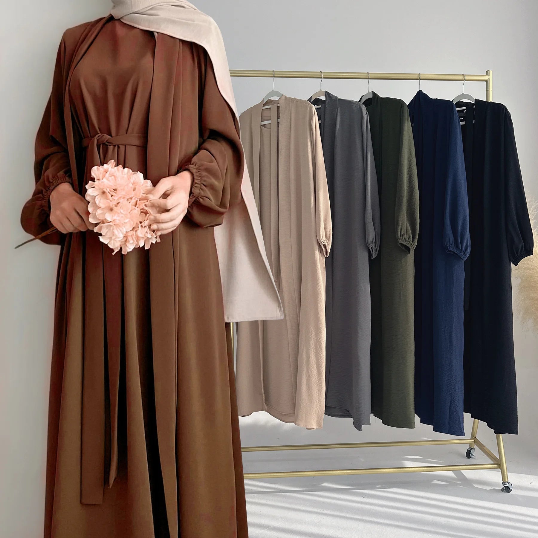 Turkey Dubai Solid Color Two - piece Turbans Solid Color Two - Piece Women's Robe - Zeprah