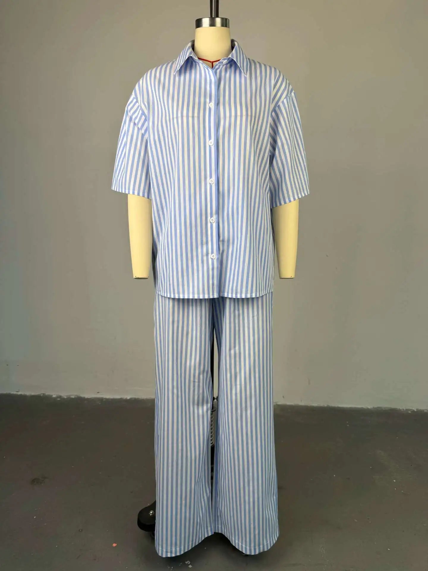 Two - piece Set Striped Pyjamas Loose Casual Blouse and Pants Women's Sets - Zeprah