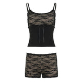 Two - Piece Set Women's Casual Solid Cami Top with Chest Bow Tie and Skinny Shorts Above Knee Summer - Zeprah