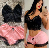 Two - piece Sexy Lace Trim Cami and Shorts Pajama Set Women's Sleepwear - Zeprah