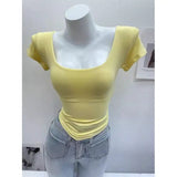 U Neck T-shirt Plain New Design Short Sleeve T-shirt Slimming Women's Clothing - Zeprah