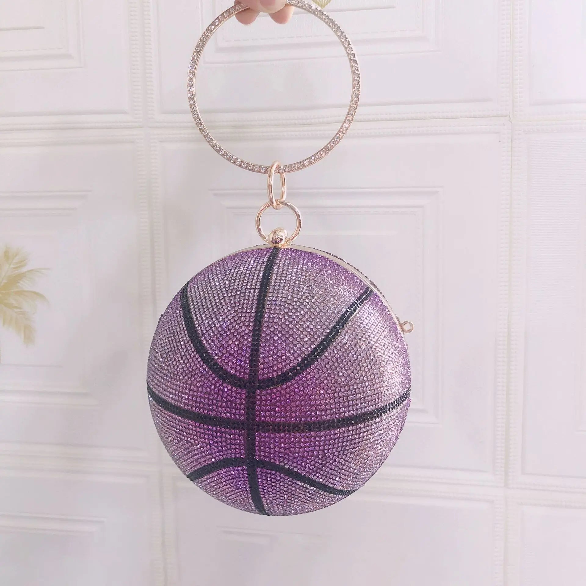 Unique Gradient Color Basketball Purses Girls Handbags for Women Luxury Ladies Glitter Rhinestone Crystal Evening Bags - Zeprah