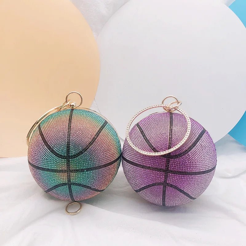 Unique Gradient Color Basketball Purses Girls Handbags for Women Luxury Ladies Glitter Rhinestone Crystal Evening Bags - Zeprah