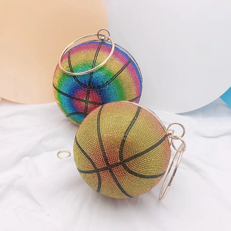 Unique Gradient Color Basketball Purses Girls Handbags for Women Luxury Ladies Glitter Rhinestone Crystal Evening Bags - Zeprah