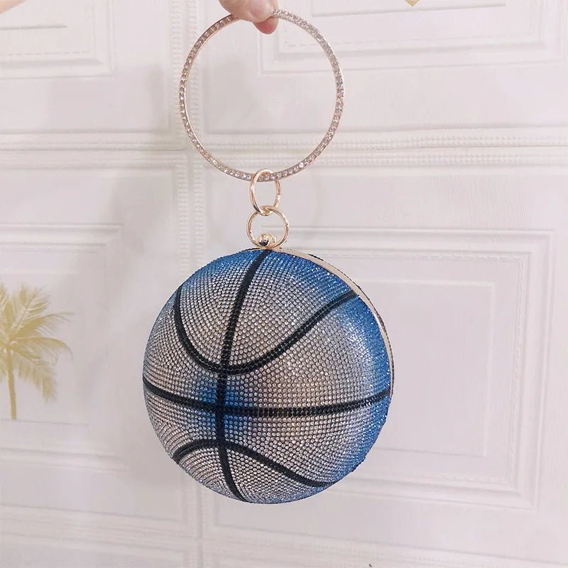 Unique Gradient Color Basketball Purses Girls Handbags for Women Luxury Ladies Glitter Rhinestone Crystal Evening Bags - Zeprah