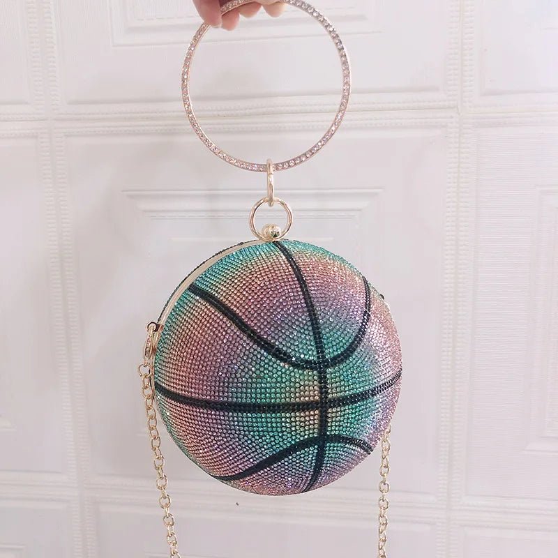 Unique Gradient Color Basketball Purses Girls Handbags for Women Luxury Ladies Glitter Rhinestone Crystal Evening Bags - Zeprah
