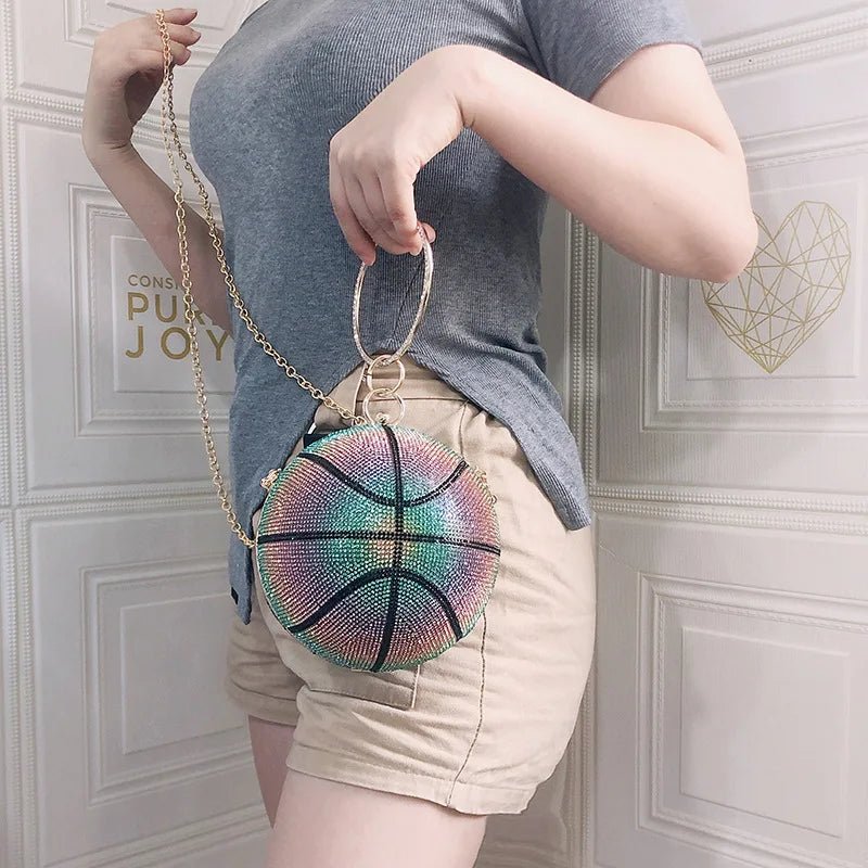 Unique Gradient Color Basketball Purses Girls Handbags for Women Luxury Ladies Glitter Rhinestone Crystal Evening Bags - Zeprah