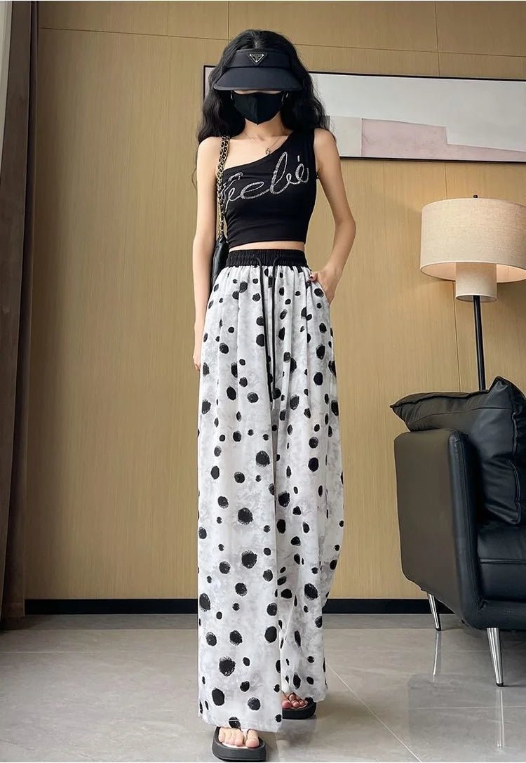 Unique Wide - Leg Trousers Lightweight Cool Trousers Elastic Waist Slacks - Zeprah