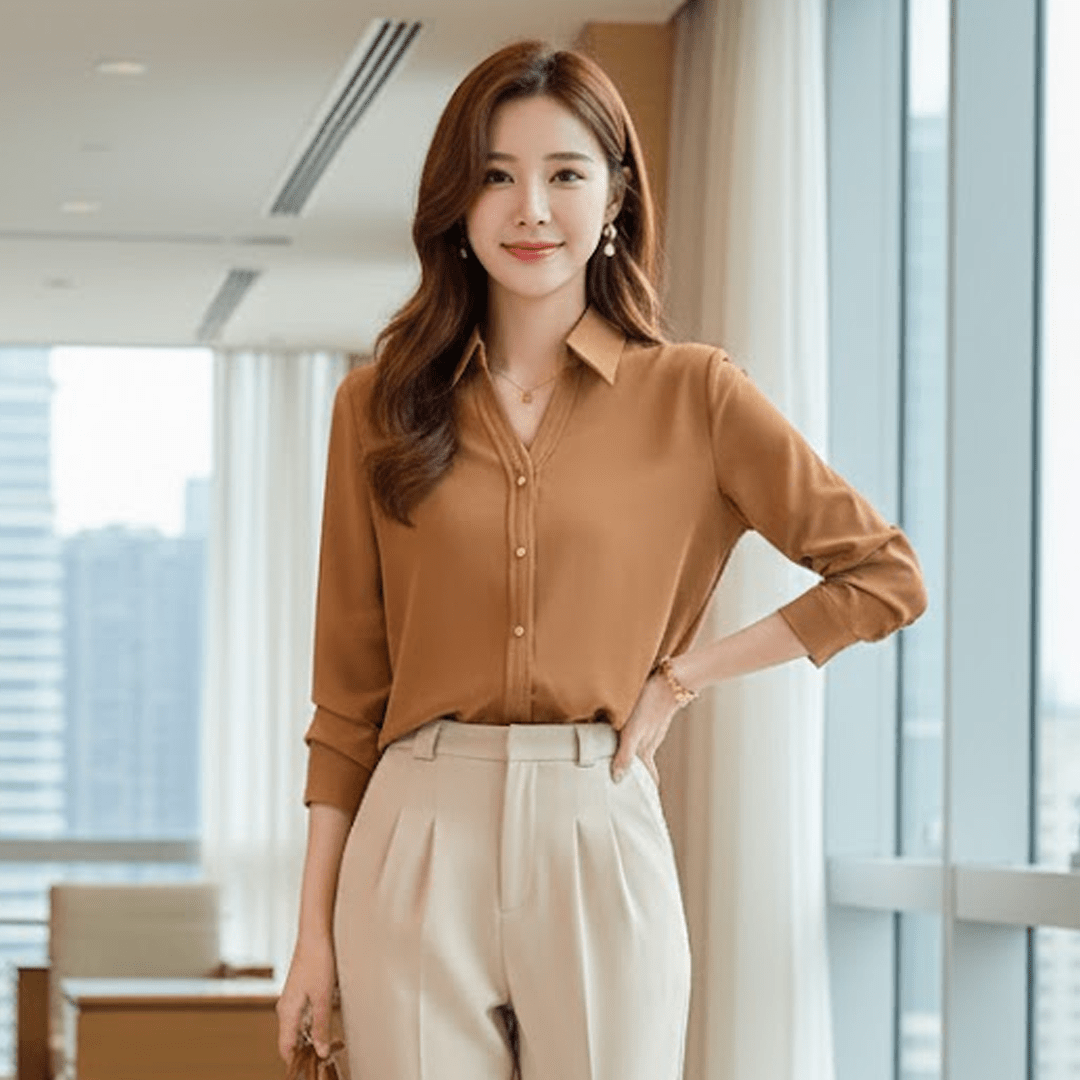 V - Neck Blouse with Pleated Detail – Chic Style - Zeprah