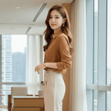 V - Neck Blouse with Pleated Detail – Chic Style - Zeprah