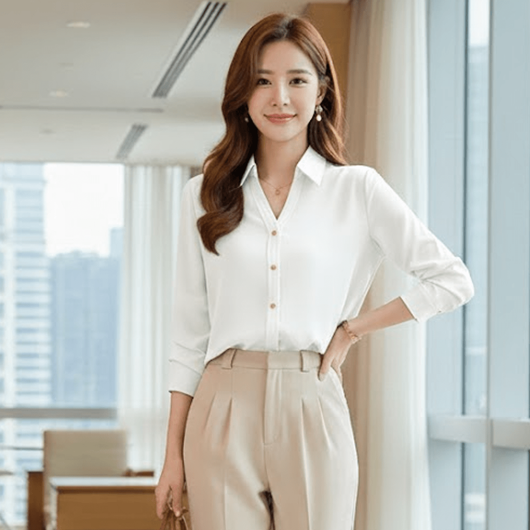 V - Neck Blouse with Pleated Detail – Chic Style - Zeprah