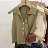 V - neck Elegant Women Tank Top Vintage Premium Quality Knitted Tank Top Hot - selling Sleeveless Tops - Zeprah