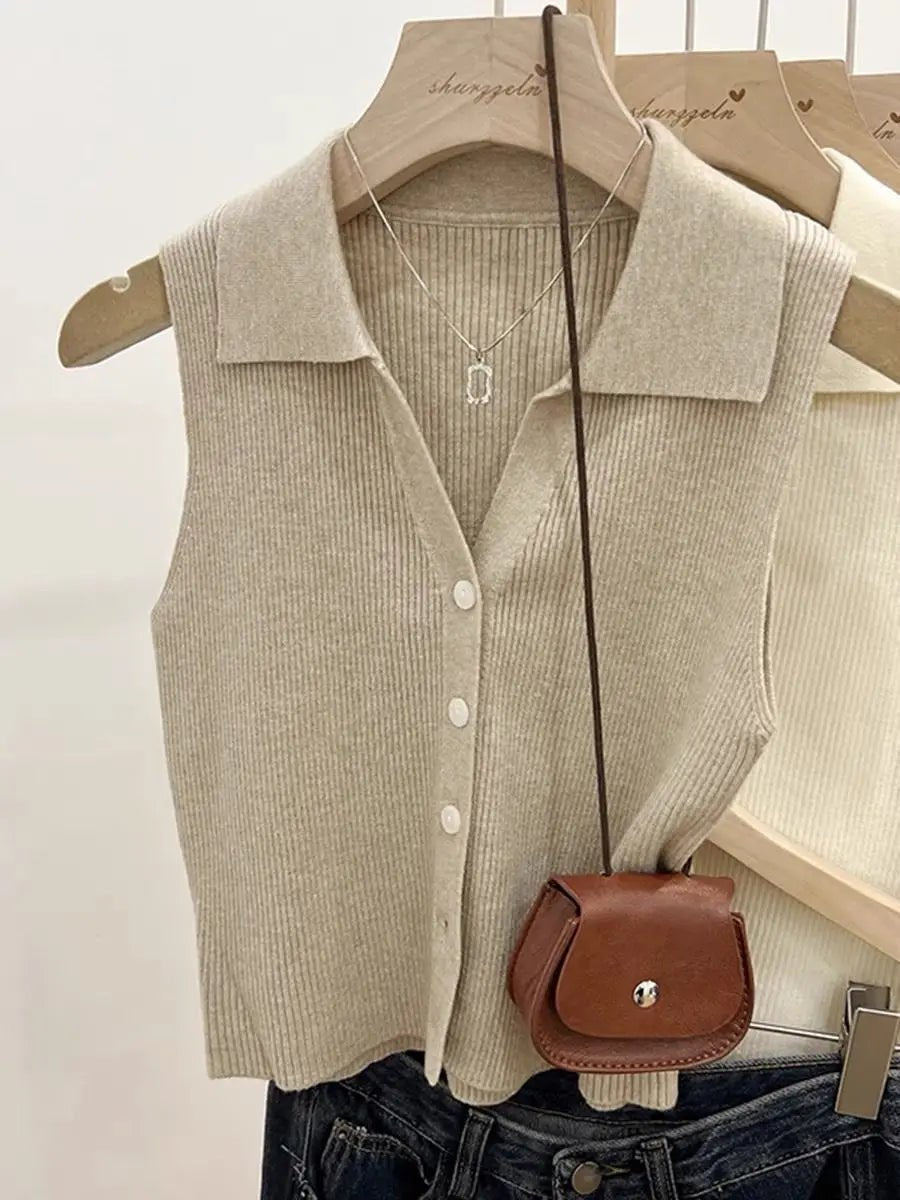 V - neck Elegant Women Tank Top Vintage Premium Quality Knitted Tank Top Hot - selling Sleeveless Tops - Zeprah