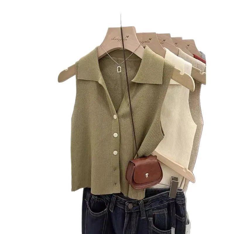 V - neck Elegant Women Tank Top Vintage Premium Quality Knitted Tank Top Hot - selling Sleeveless Tops - Zeprah