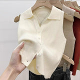 V - neck Elegant Women Tank Top Vintage Premium Quality Knitted Tank Top Hot - selling Sleeveless Tops - Zeprah
