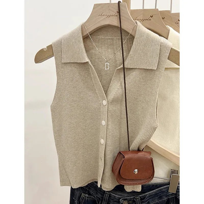 V - neck Elegant Women Tank Top Vintage Premium Quality Knitted Tank Top Hot - selling Sleeveless Tops - Zeprah