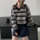 V - neck Loose Outerwear Coat Slouchy Pullover Vintage Ladies' Knitted Sweaters Top - Zeprah