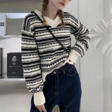 V - neck Loose Outerwear Coat Slouchy Pullover Vintage Ladies' Knitted Sweaters Top - Zeprah