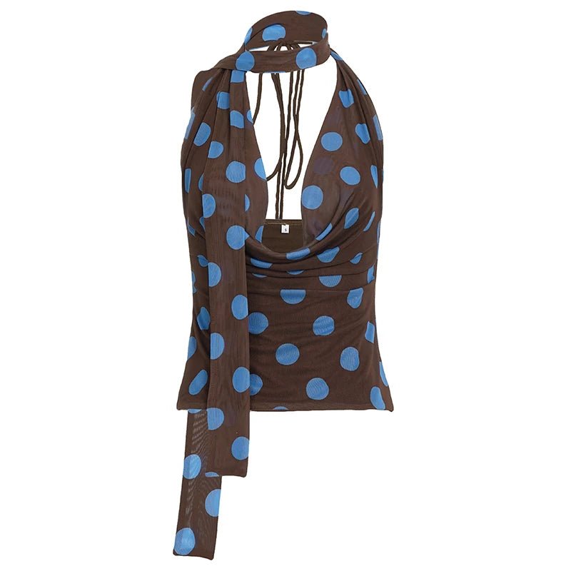 V - neck Tank Top Scarf Draped Cowl Collar Women Polka Dot Color Block Sleeveless Sexy Breathable Eco - Friendly Knitted Casual - Zeprah