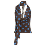 V - neck Tank Top Scarf Draped Cowl Collar Women Polka Dot Color Block Sleeveless Sexy Breathable Eco - Friendly Knitted Casual - Zeprah