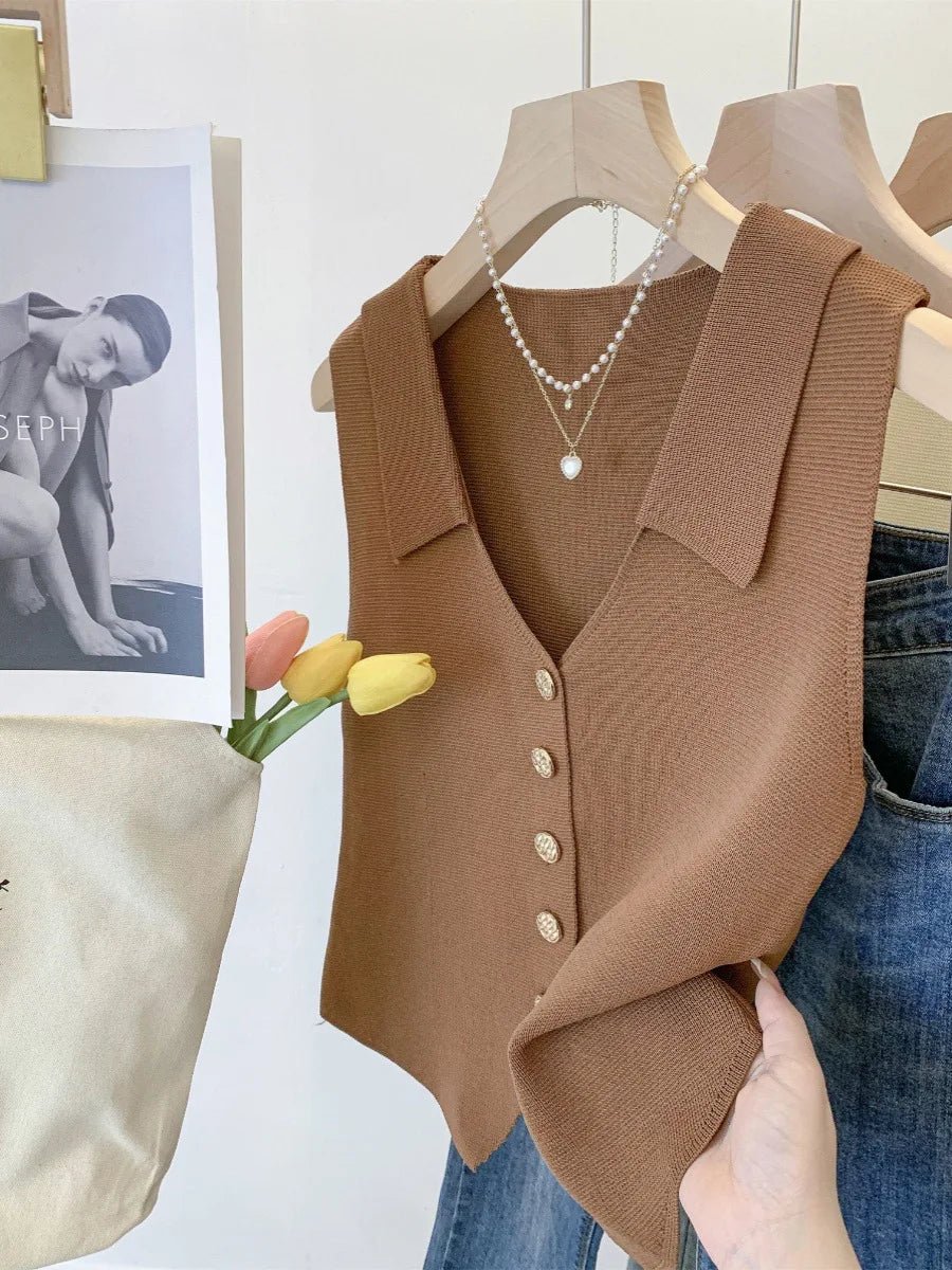 V - neck Women Tank Top Knitted Tank Top for Women Going Out Sleeveless Tops - Zeprah