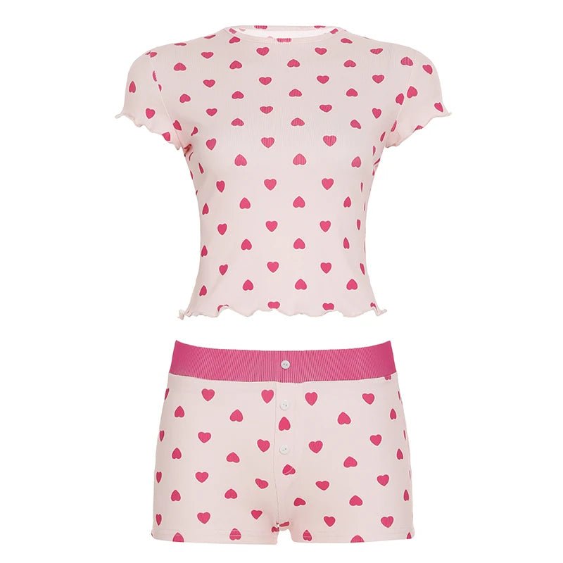 Valentine's Day Women's Pajama Set - 2 - Piece Knitting Sleepwear Short Sleeve Crop Top Comfort Shorts Breathable Skinny Fit - Zeprah