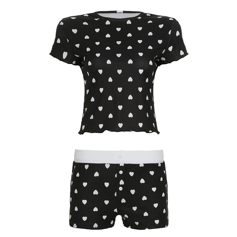 Valentine's Day Women's Pajama Set - 2 - Piece Knitting Sleepwear Short Sleeve Crop Top Comfort Shorts Breathable Skinny Fit - Zeprah