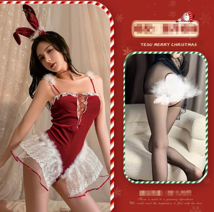 Velvet Sling Night Dress Sexy Lingerie for New Year & Christmas Date Pure Hot COS Set for Summer Autumn & Spring - Zeprah