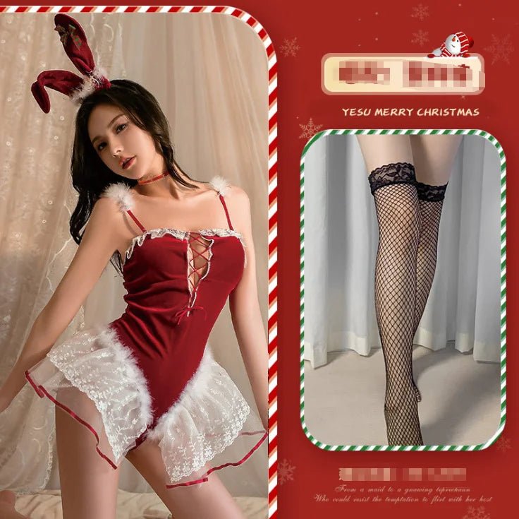 Velvet Sling Night Dress Sexy Lingerie for New Year & Christmas Date Pure Hot COS Set for Summer Autumn & Spring - Zeprah