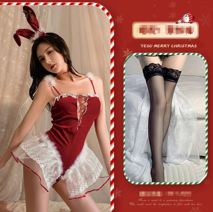 Velvet Sling Night Dress Sexy Lingerie for New Year & Christmas Date Pure Hot COS Set for Summer Autumn & Spring - Zeprah