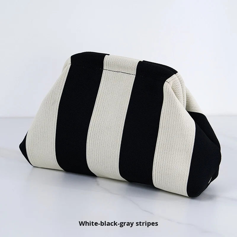 Versatile Striped Cloud Bag Fly - Woven Clutch Cross - Border Women's Open Closure Beach Commuting Bag with Polyester Lining Handbag - Zeprah