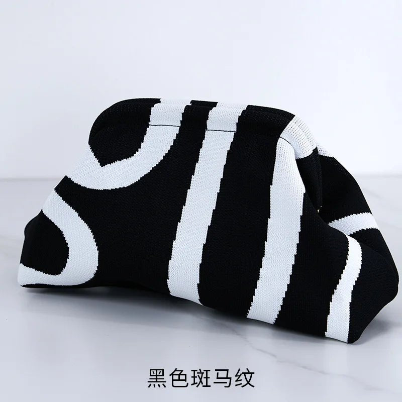 Versatile Striped Cloud Bag Fly - Woven Clutch Cross - Border Women's Open Closure Beach Commuting Bag with Polyester Lining Handbag - Zeprah