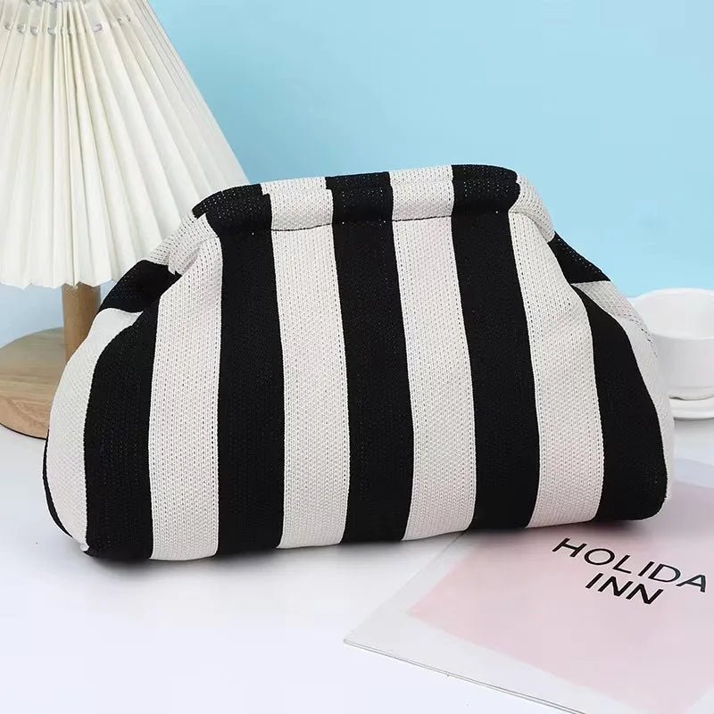 Versatile Striped Cloud Bag Fly - Woven Clutch Cross - Border Women's Open Closure Beach Commuting Bag with Polyester Lining Handbag - Zeprah