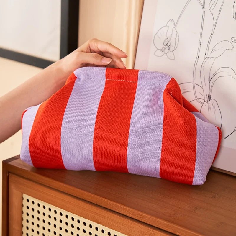 Versatile Striped Cloud Bag Fly - Woven Clutch Cross - Border Women's Open Closure Beach Commuting Bag with Polyester Lining Handbag - Zeprah
