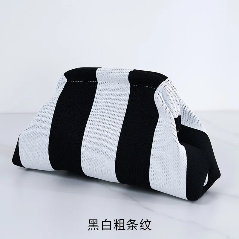 Versatile Striped Cloud Bag Fly - Woven Clutch Cross - Border Women's Open Closure Beach Commuting Bag with Polyester Lining Handbag - Zeprah