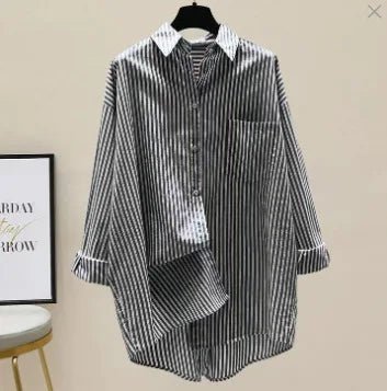 Vertical Striped Mid - length Women's Shirt 2025 Summer New Loose Casual Shirt - Zeprah