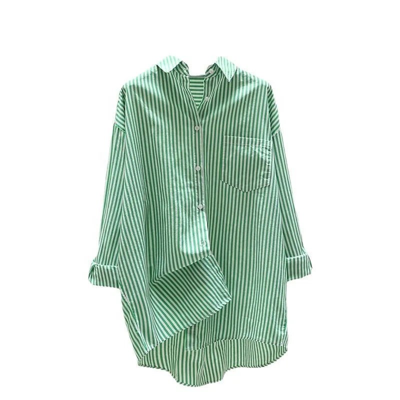 Vertical Striped Mid - length Women's Shirt 2025 Summer New Loose Casual Shirt - Zeprah