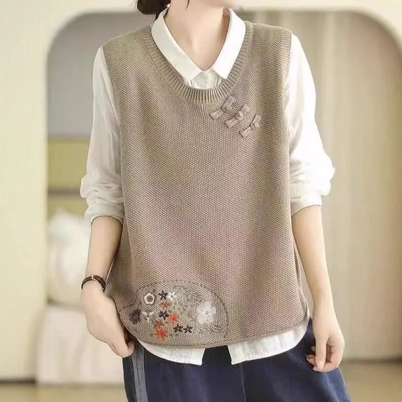 Vintage Artistic Women's Tank Tops Spring Autumn Casual Anti - Pilling Sweater Coat O - Neck - Zeprah