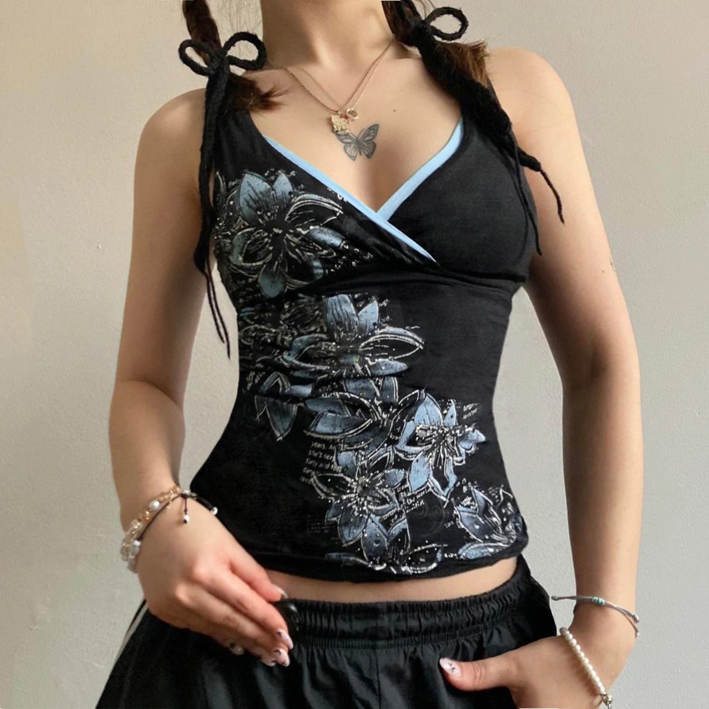 Vintage Digital Printing Plant Print V - Neck Slim Fit Long Sleeve Anti - UV Quick Dry Autumn Knit Contrast Trim Pullover Sweater - Zeprah