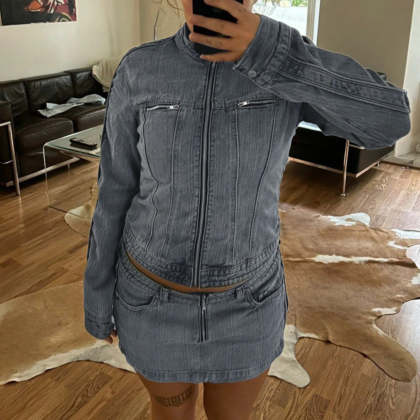 Vintage Distressed Washed Denim Jacket Stand Collar Zip Long Sleeve Windproof Modern Street Casual Autumn Outerwear - Zeprah