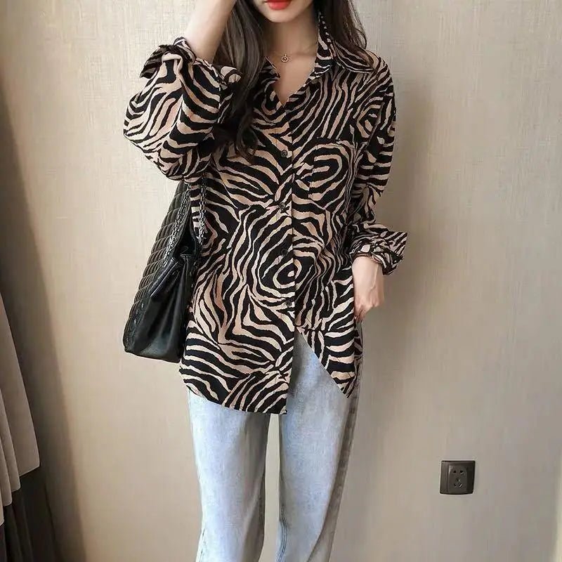 Vintage Long - Sleeved Fashionable Simple Blouse Laid - Back Shirt - Zeprah